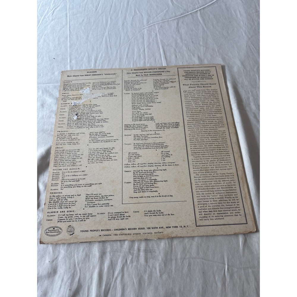 Young People's Records Aladdin Midsummer Nights Dream 10" 33RPM Good Vintage - Picture 2 of 4